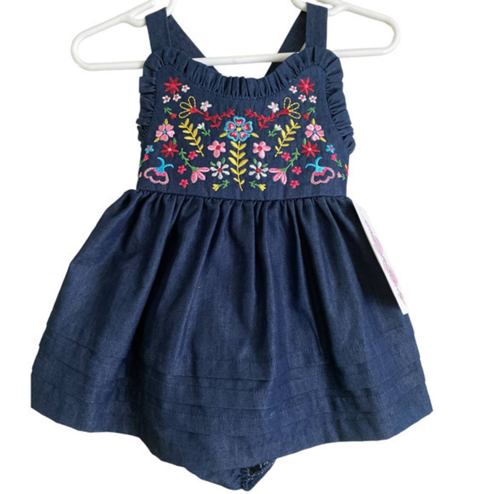 Bonnie Jean Floral Embroidered‎ Denim Dress